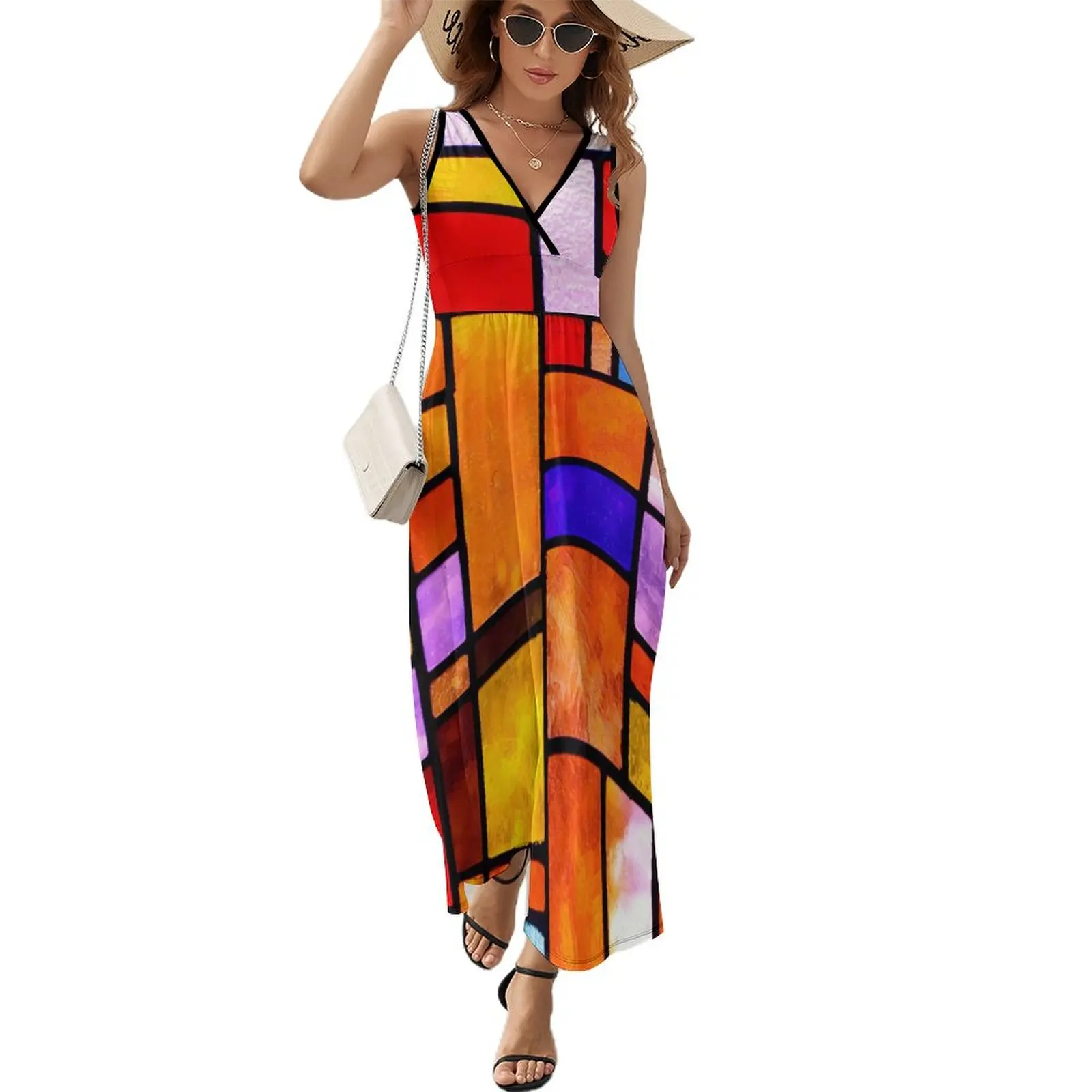 Retro Mondrian Dress Street Style Boho Beach Long Dresses Woman Trendy Custom Maxi Dress Birthday Present