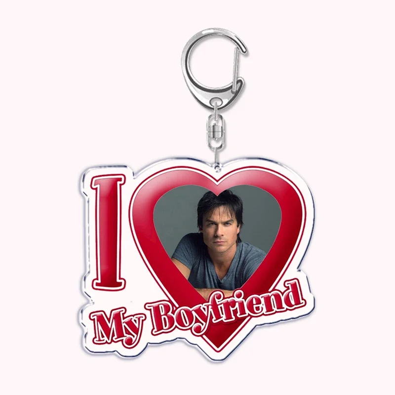 The Vampire Diaries I Love My Boyfriend Girlfriend Keychain Key Chain Ring Damon Elena Stefan Keychains for Custom Fans Gifts