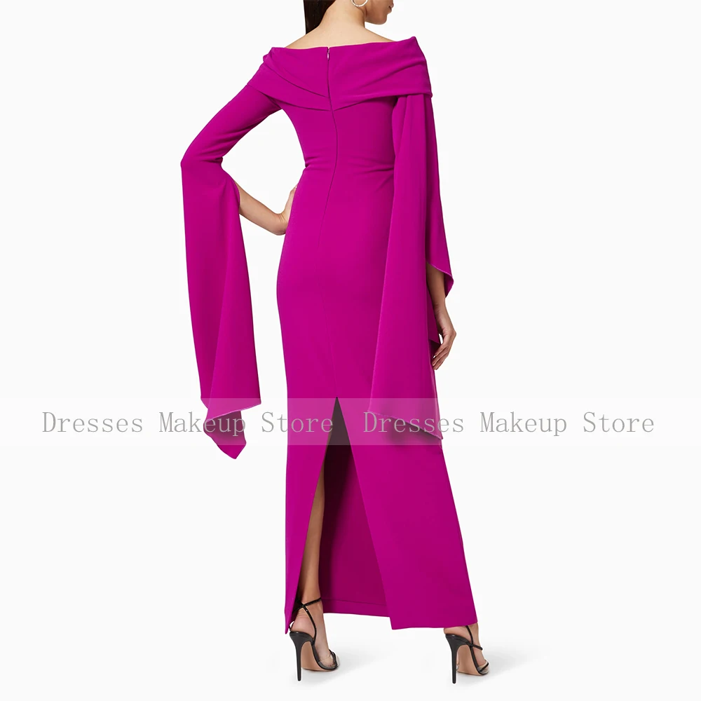 Fuchsia Evening Dress Maxi Sheath/Column Off the Shoulder Evening Gowns for Women 2024 Long Sleeves Elegant Wedding Party Dress