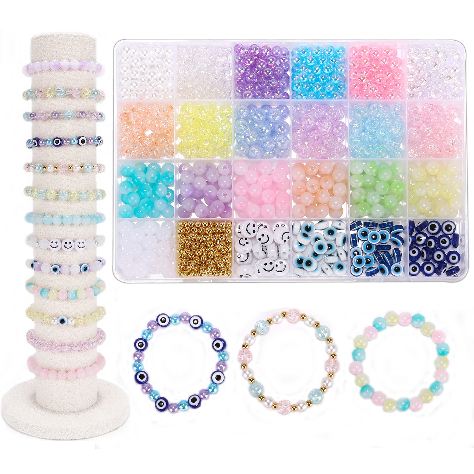 Beads DIY Cute Colorful Beads Bracelet Making Kit for Young Girls,8mm Acrylic Beading Kit Jewelry Chain Making Birthday Gift