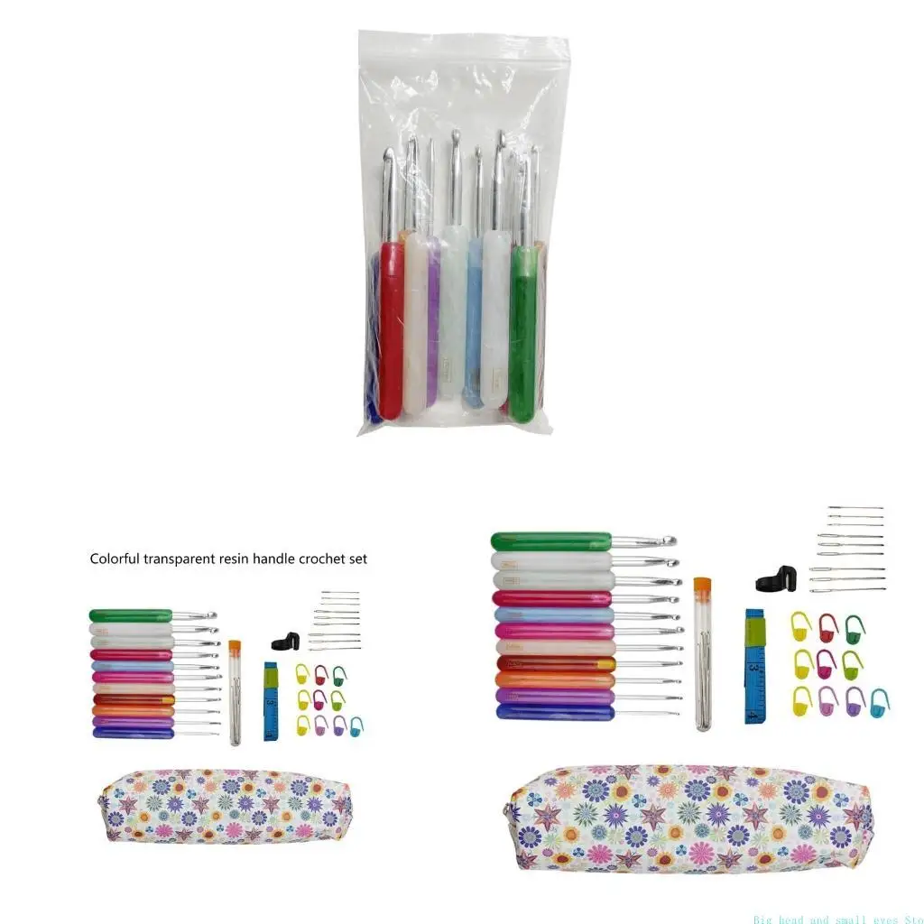 581C Crochet Hook Set Crochet Knitting Supply with Stitching Marker, Knitting Needle, Soft Tape Measure, Zippered Storage Bag