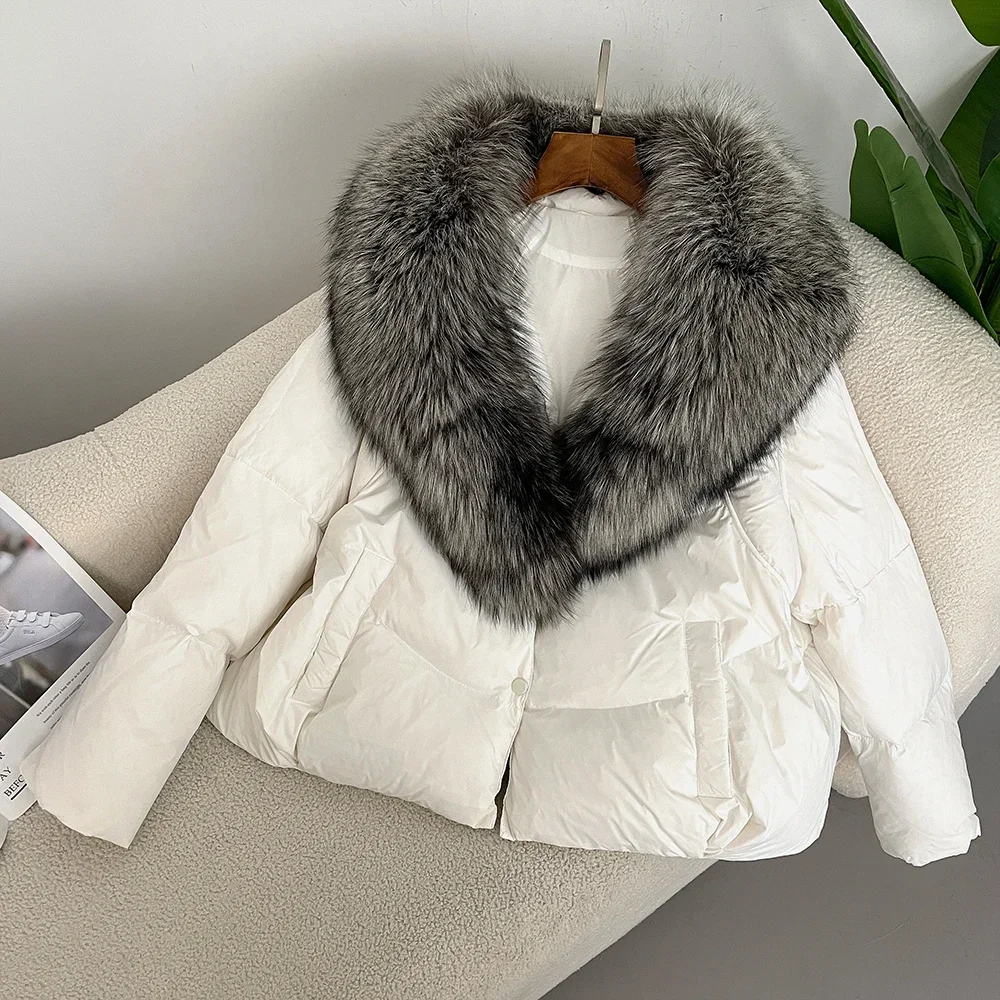 2024 New White Duck Down Jacket Women Real Fox Fur Coat Autumn Winter Fur Coat Warm Fur Jacket Designer European Fashion