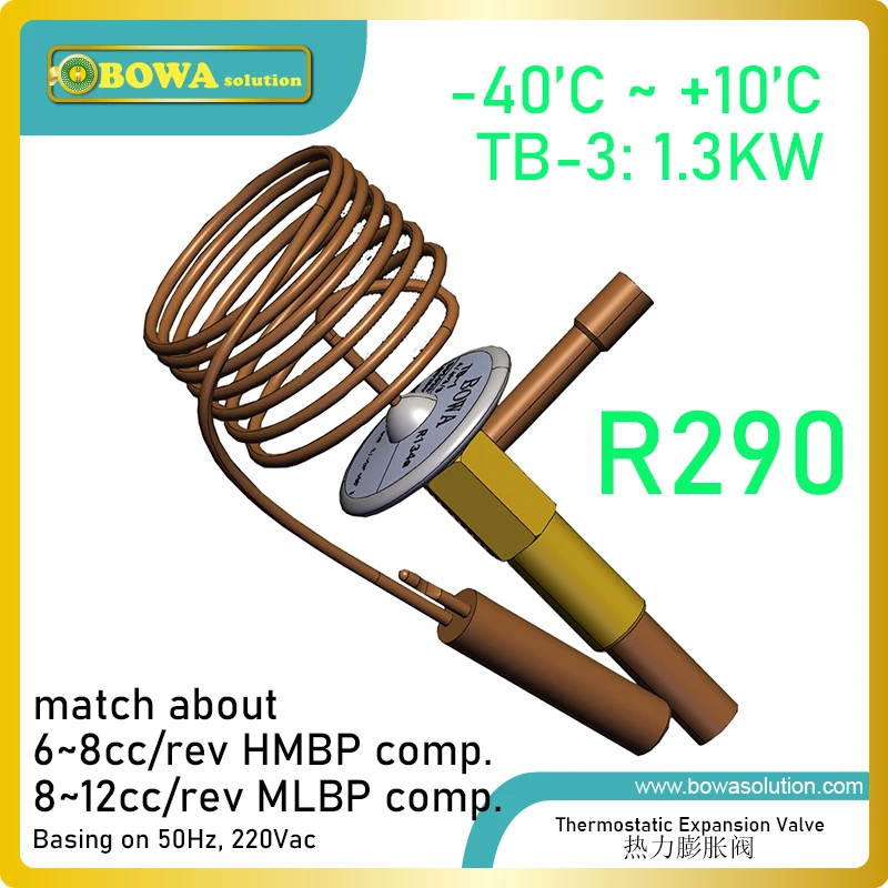 1300w R290 thermostatic expansion valve with fixed superheat matches 5~12cc displacement compressors such as TL5CN / DLE6.5CN