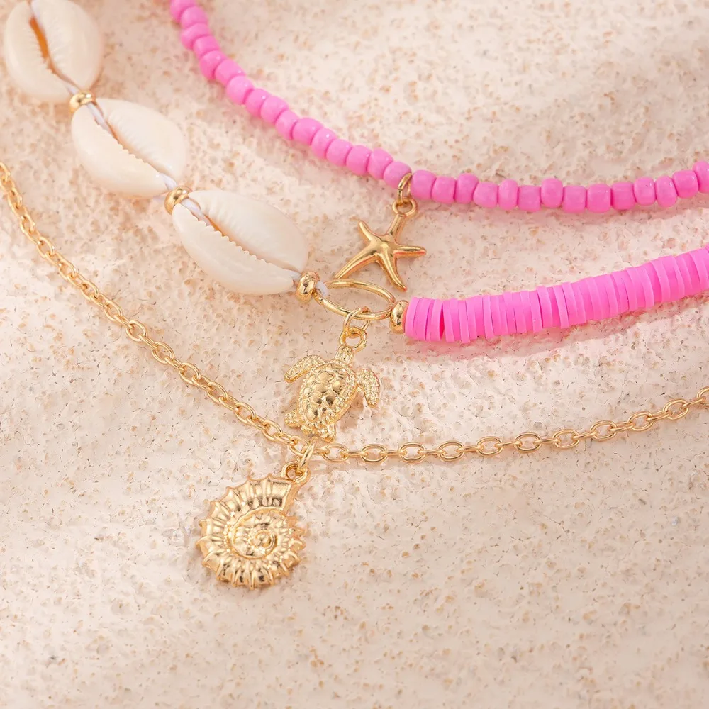 

Pearl Shell Multilayer Necklace Conch Starfish Clavicle Chain Women Bohemian Style Neck Jewelry Shell Beads Necklace Gifts