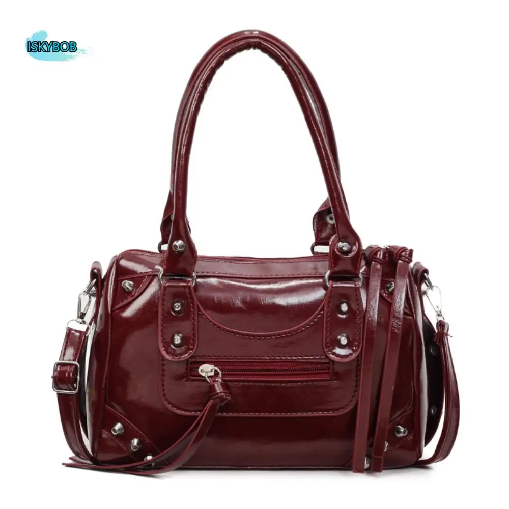 

Fashion Punk Retro Underarm Bag Vintage PU Leather Boston Bag Retro Elegant Pillow Handbag Travel