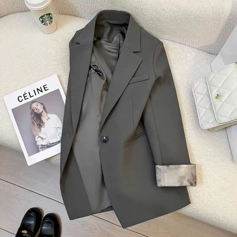 Spring Fashion New Women's Elegant Design Sense Suit Jacket with Lapel High-end Long Sleeved Casual Loose Blazers for Women