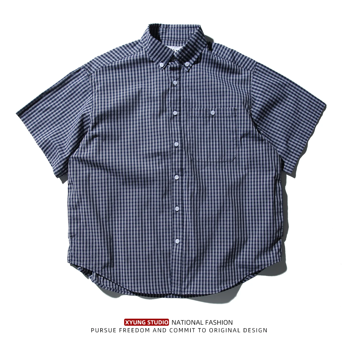 

Trendy Plaid Casual Short Sleeve Men's Shirt Loose Fit Summer Breathable Urban Style Half Sleeve Outerwear for Teenagers