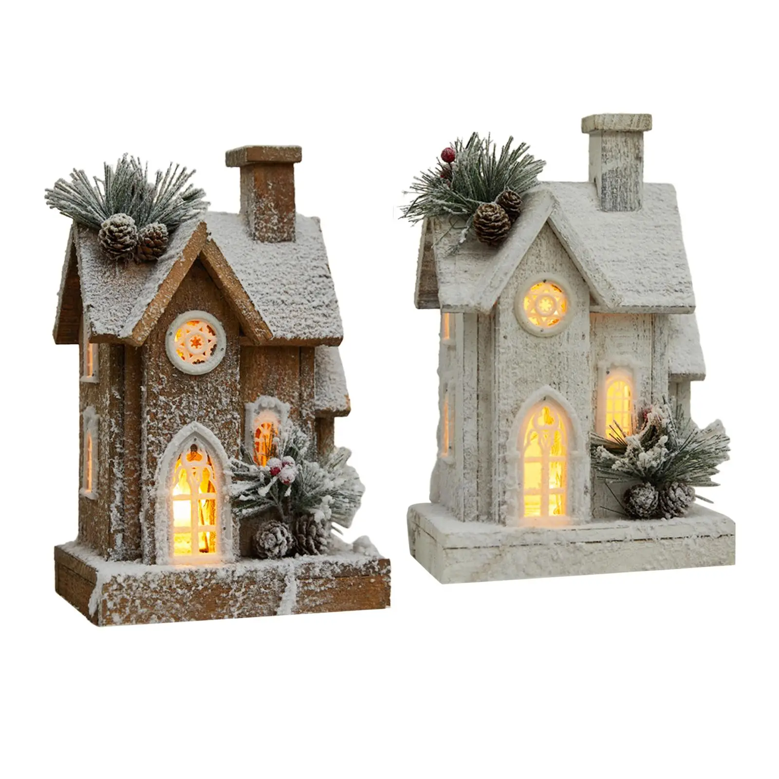 Christmas Snow House Statue with Light Building Figurine Statue Craft Xmas