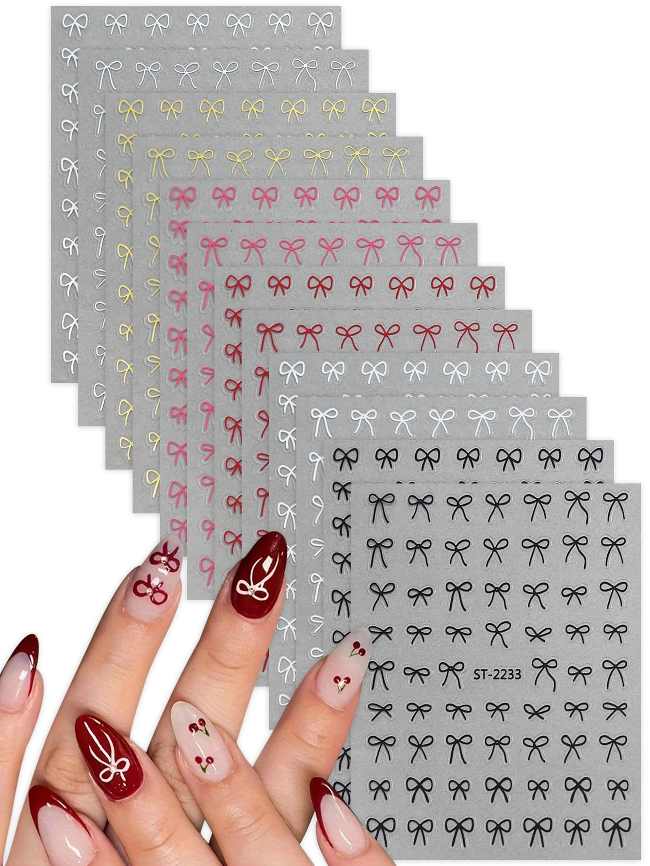 

6/12/18/24/30 Sheets Bowknot Nail Stickers Cute Ribbon Design Self Adhesive Colorful Nail Art Decals DIY Manicure Decoration