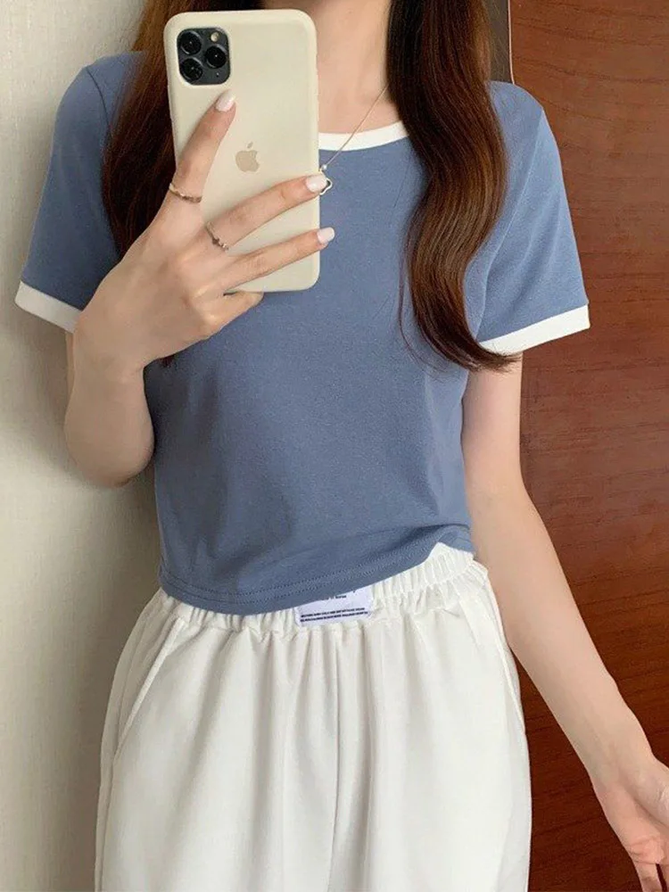2025 Brand New Women's T-Shirt O-Neck Short Tee Women T-Shirt Woman T Shirt Tops Tees Slim Bottom Young Style Shirts For Female
