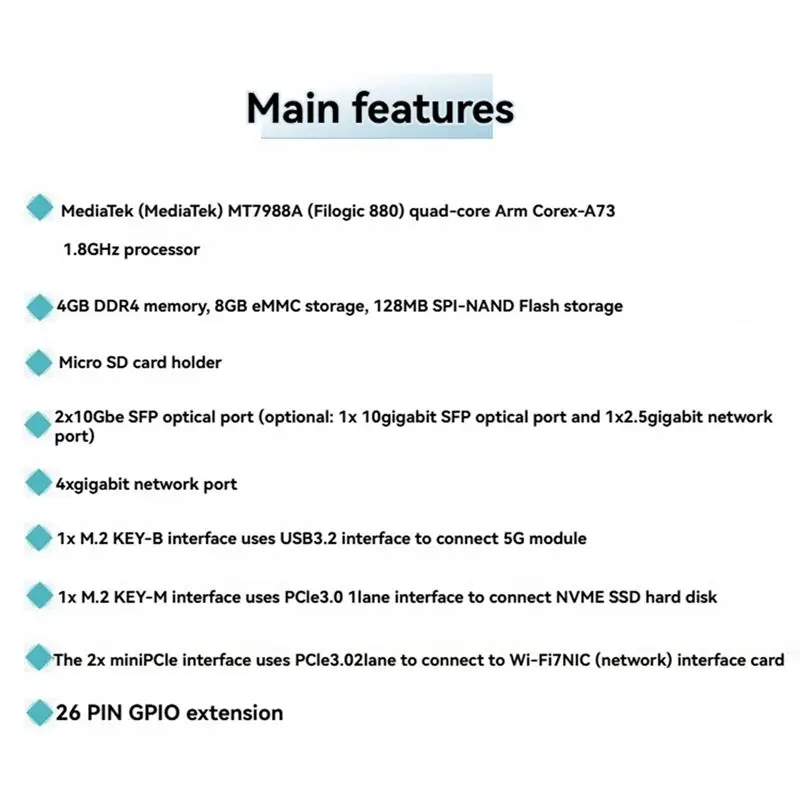 A08E-For Banana Pi BPI-R4 Router Development Board 4GB RAM MT7988A High-Performance Open-Source Router Board With Heat Sink