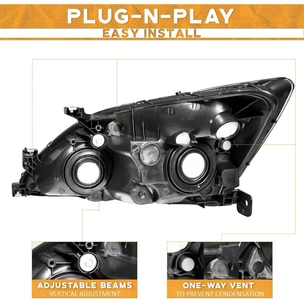 Fari di ricambio Honda Accord OE 2003-2007, alloggiamento nero, riflettore ambrato, set per modelli a 2/3/4 porte