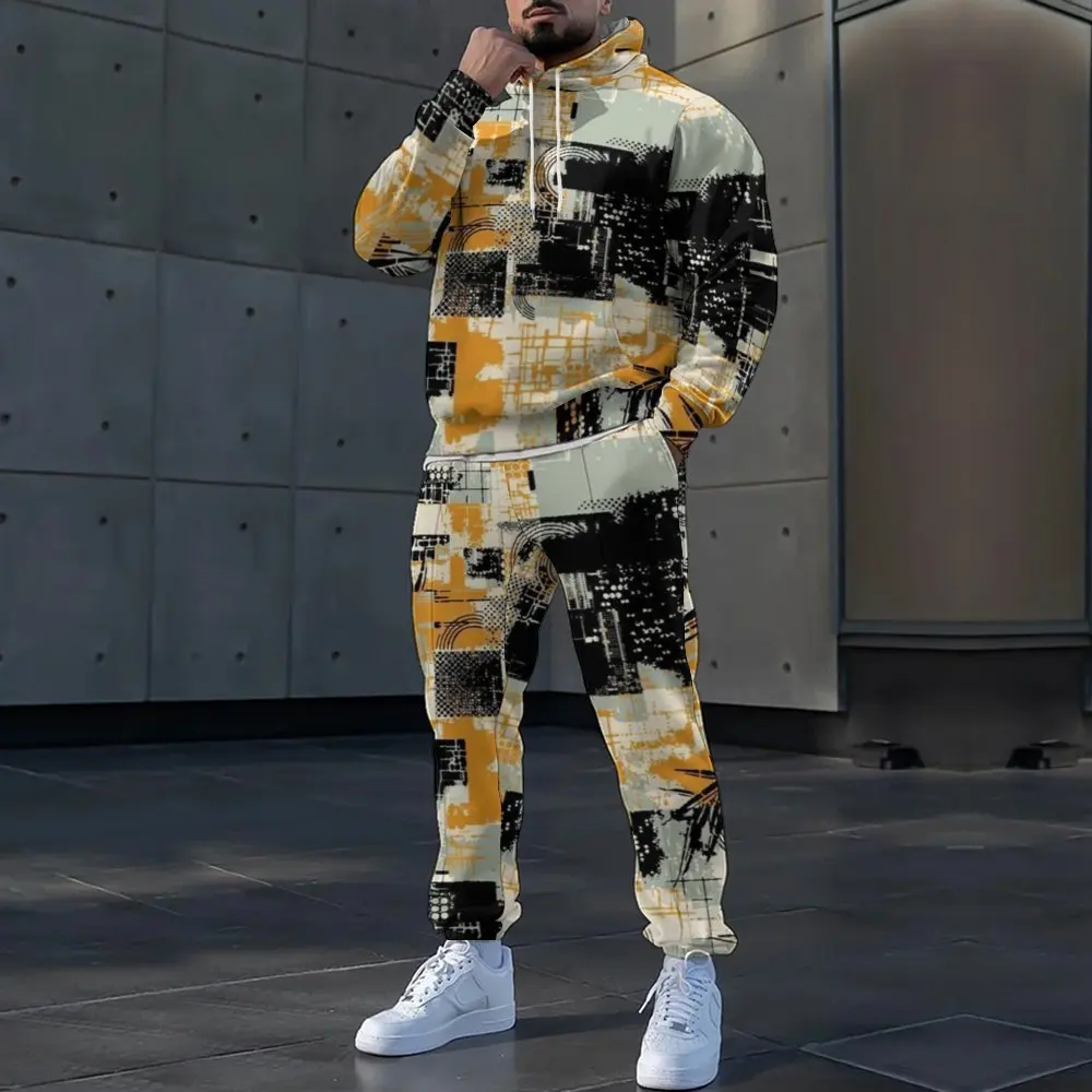 2024 Amazon Mens Autumn New  style Fashionable Casual and Trendy Heavy  weight Regular style Hooded Pullover Sweatshirt Set