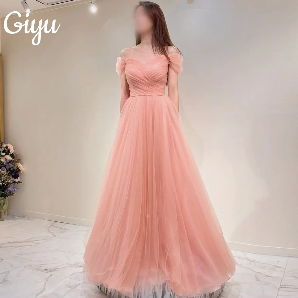 

Giyu Pink Simple A-Line Evening Dresses Tulle Performance Off Shoulder Customized Korea Photoshoot Plus Size Floor-Length 2025