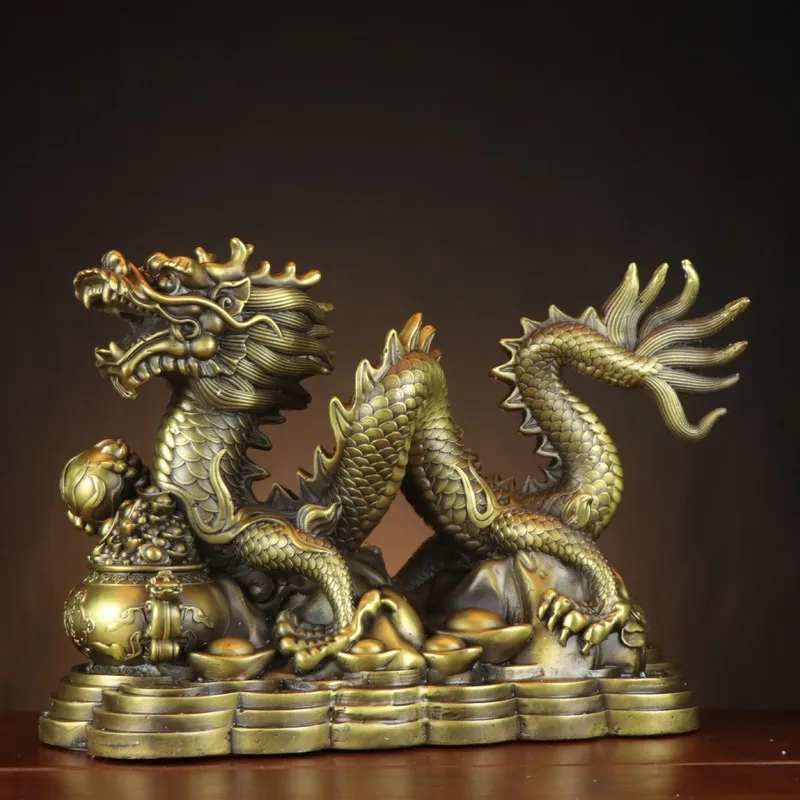New brass , treasure bowl ornaments, auspicious , zodiac dragon, home and shop decorations