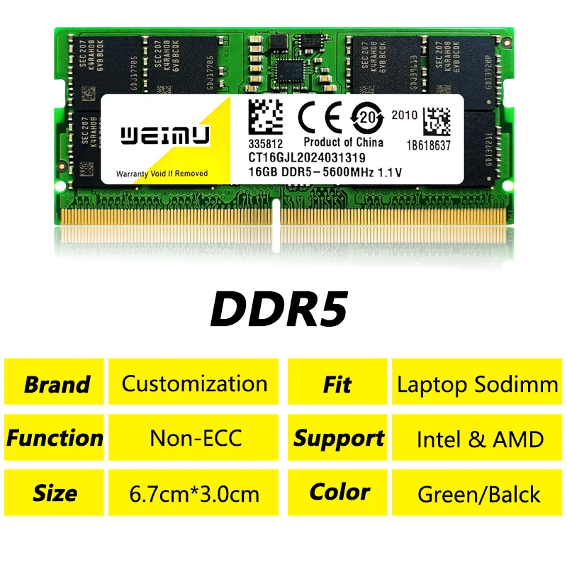 DDR5 8GB 16GB 32GB Laptop Memories Ram PC5 4800 5200 5600Mhz 1.1V 262Pin Non-ECC All Motherboard Notebook SODIMM Memory Ram