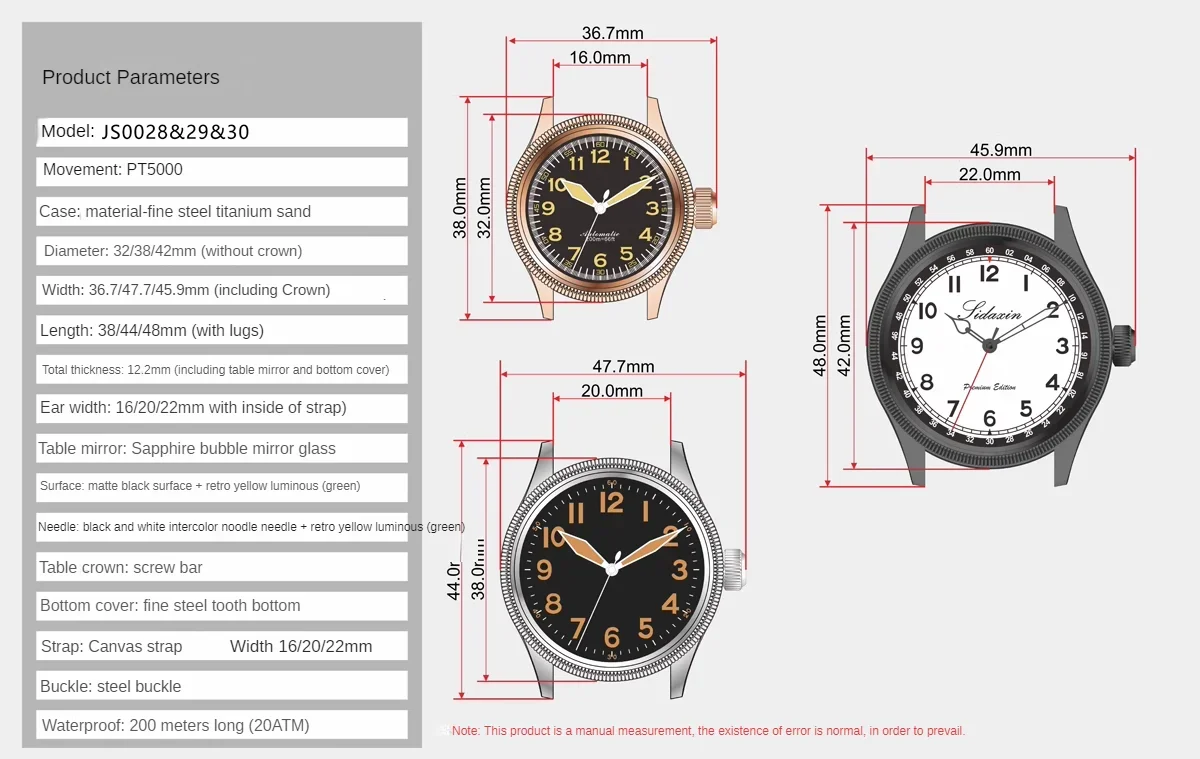 Bronze Pilot Watch Minimalist Design Retro Punk Style Mechanical Replica Watch Pt5000 Dress Watch 200 Waterproof  32mm/38mm/42mm