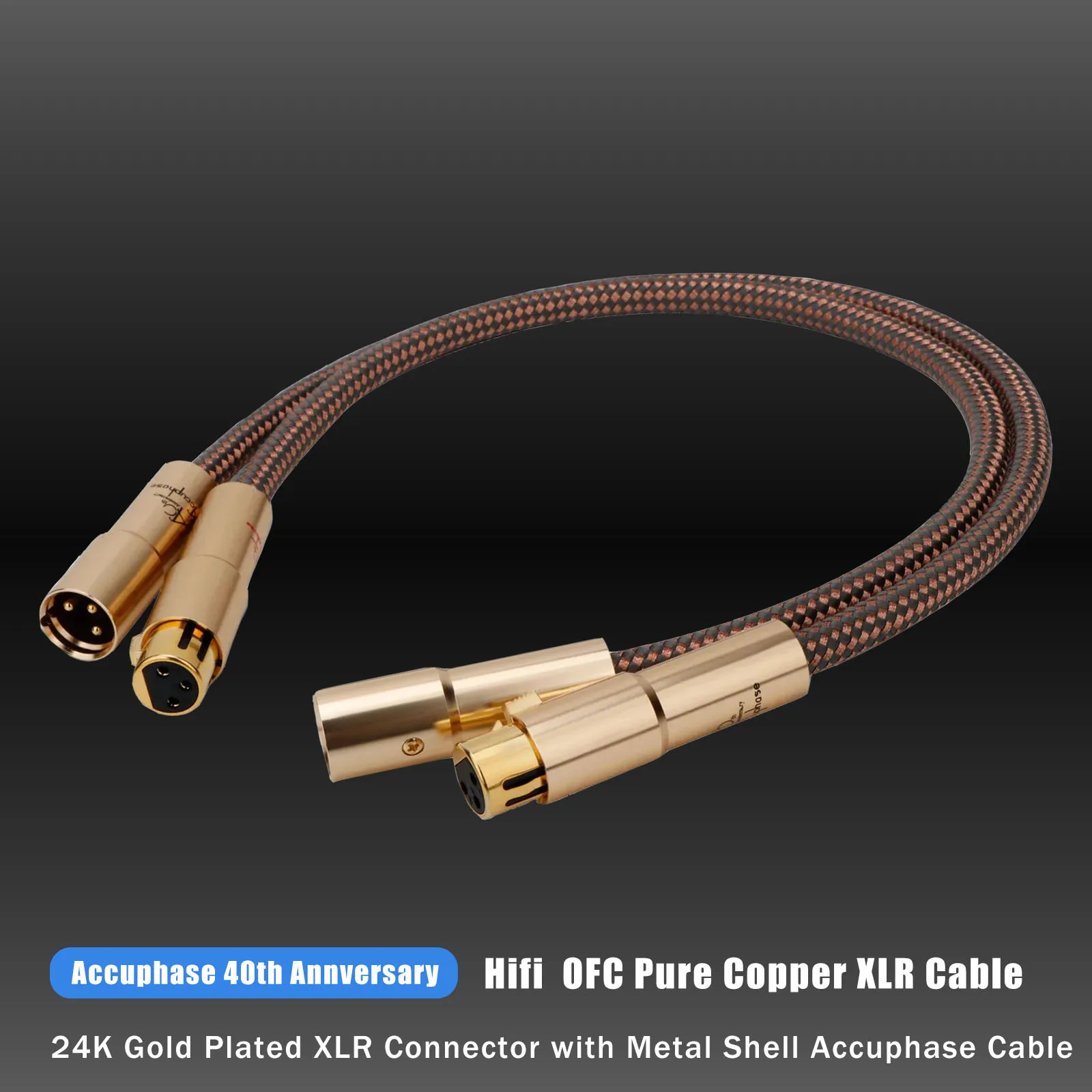 

Pair Accuphase 40th XLR Cable OCC Balanced audio cable 3pin Male to Female Gold Plated xlr connector accuphase cable