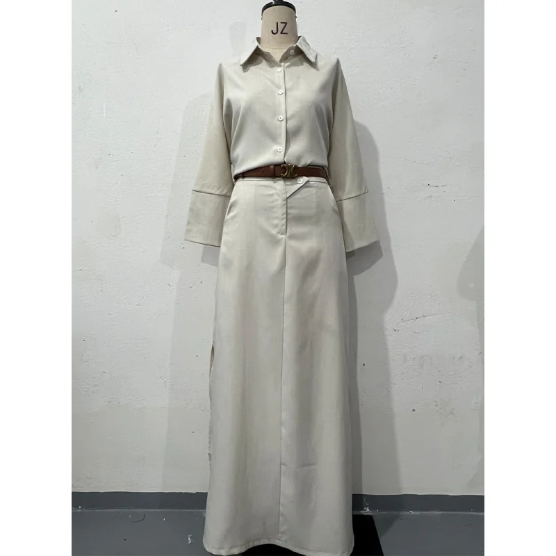 French Style Turn-down Collar Dress for Women, Summer New Small Size Waist-cinching Loose Casual Elegant Long Dress