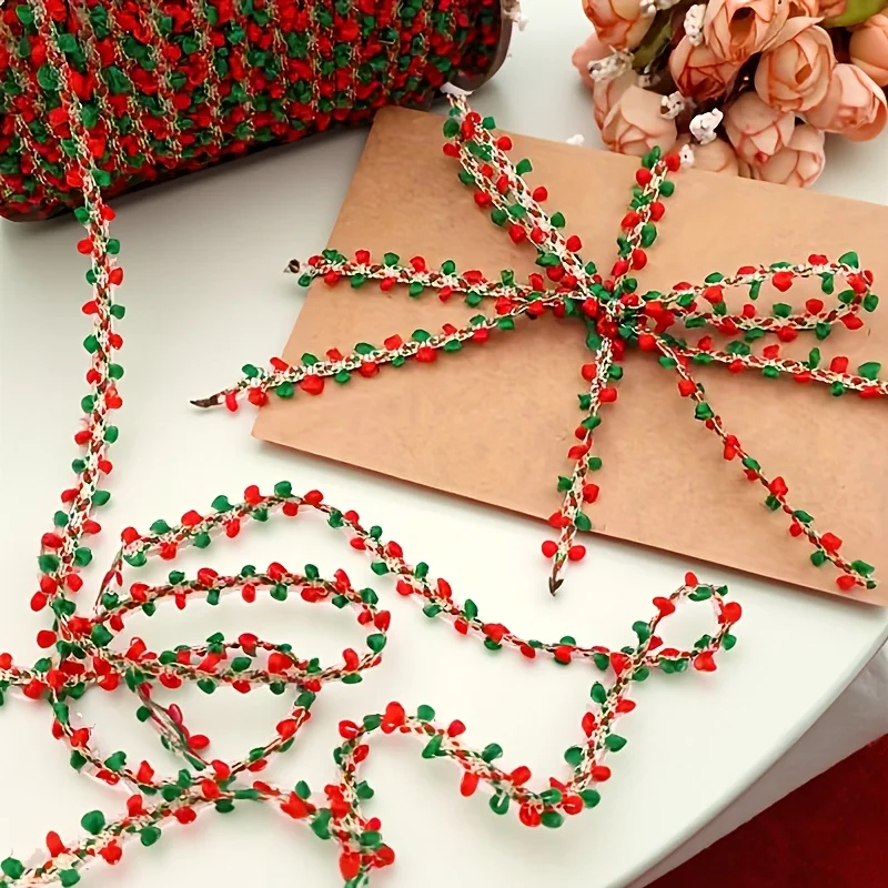 Red & Green Hand-Woven Tassel Garland Rope - Continuous Strand  for DIY Crochet Crafts, Gift Wrapping,Christmas Tree Decorations