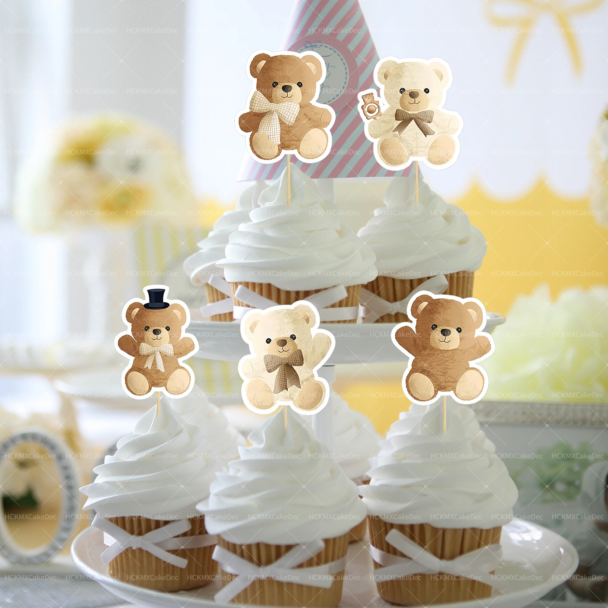 8 Stück/24 Stück TCarton Bär Cupcake Topper süße braune Baby Bär Kuchen Dekorieren Baby Dusche Kinder Geburtstag Kuchen Dekoration – Detail 2