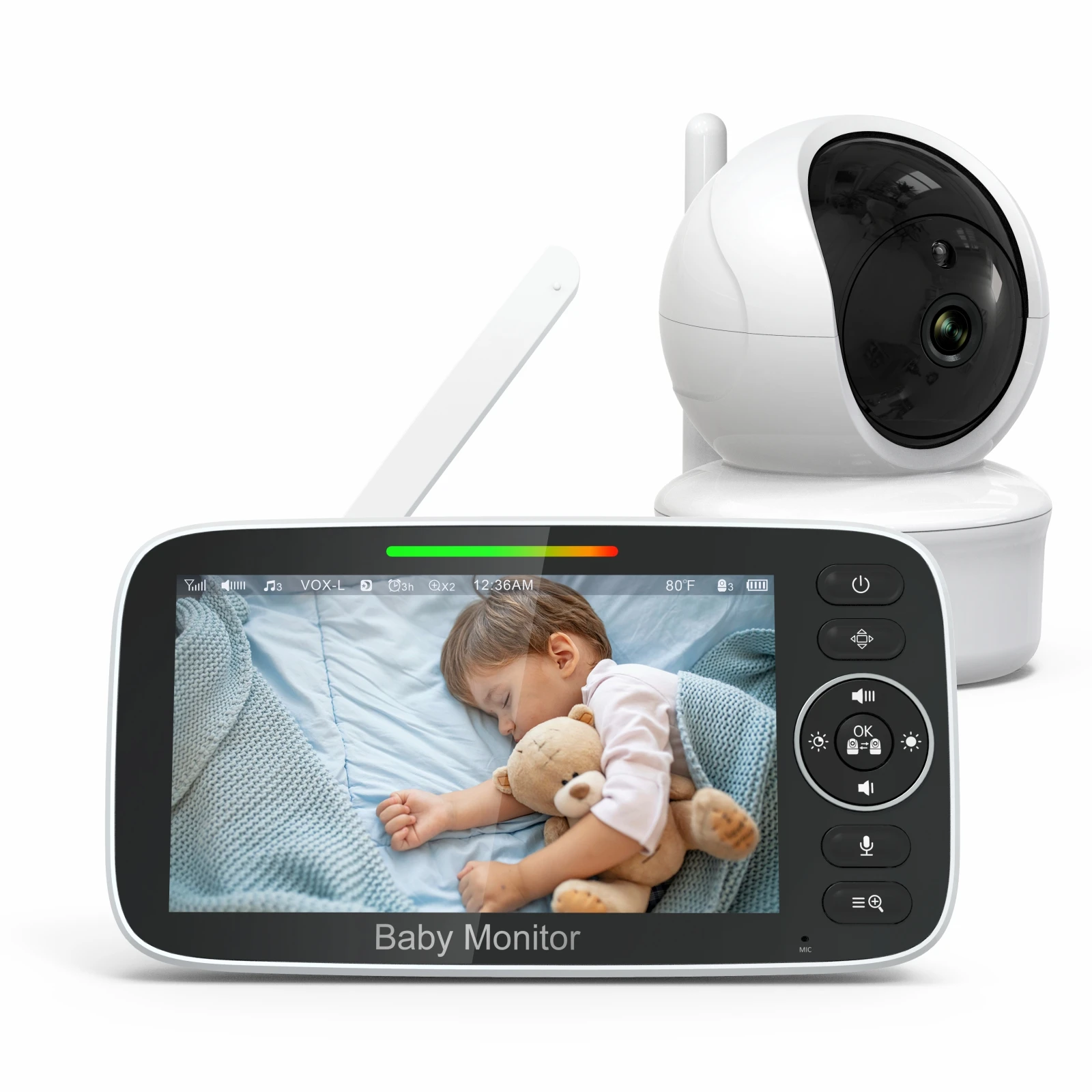 

SM530A Baby Monitor HD 355° Pan-Tilt & 4X Zoom Camera Secure FHSS connection 22-hour VOX mode Smart night vision No WiFi