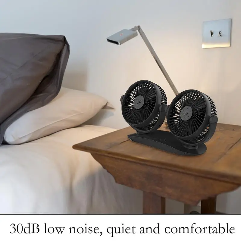 

Electric Fan For Car Double Head Car Electric Fan 360-Degree Rotation Strong Wind Low Noise Cooling Device Dashboard Accessories