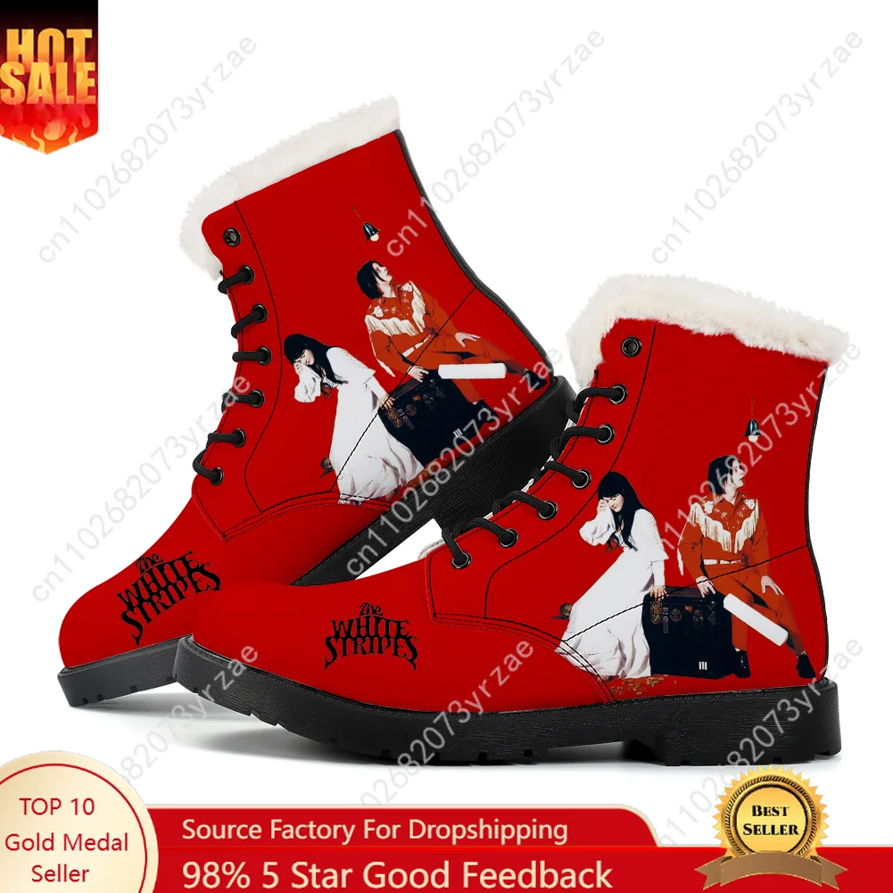 

The White Stripes Plush Boots Mens Womens Teenager Casual Shoes Outdoor Keep Warm Leather Boot Print High Quality Custom Shoes