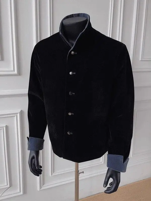 

New Chinese Sle Patchwork Color Stand Collar Jaet Men's Spring Autumn High Sensation Wind Retro Casual Versatile Outerwear