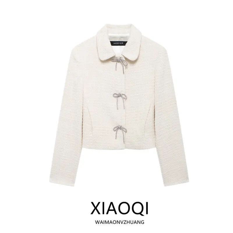 

Autumn Winter New Arrival Women's Faionable Long Sve Collar Jaet Knot Button Decorated Versatile ort Coat