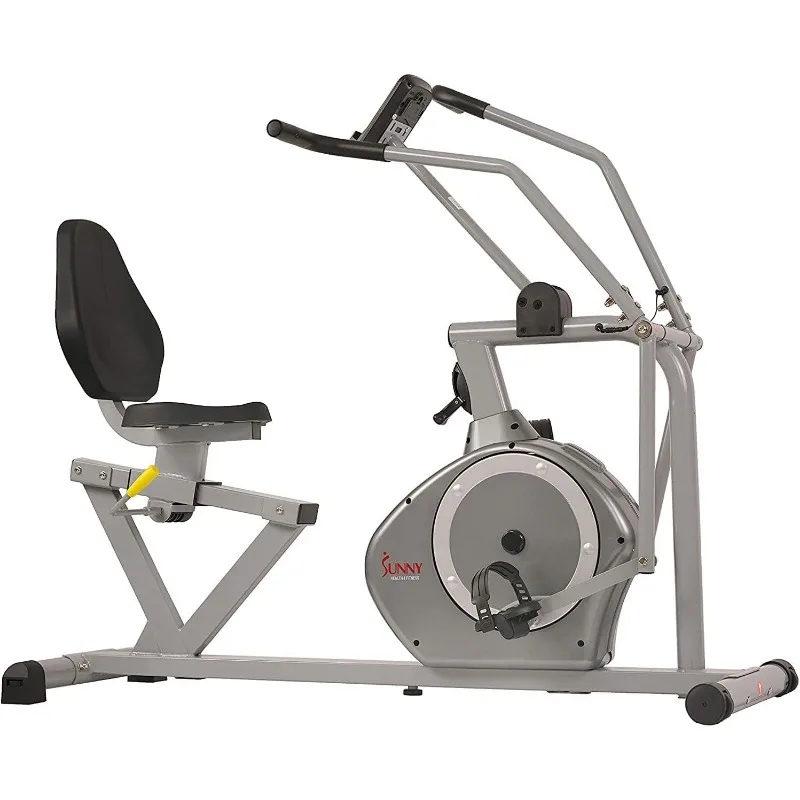 Compact Performance Recumbent Bike with Dual Motion Arm Exercisers, Quick Adjust Seat & Optional Exclusive SunnyFit App