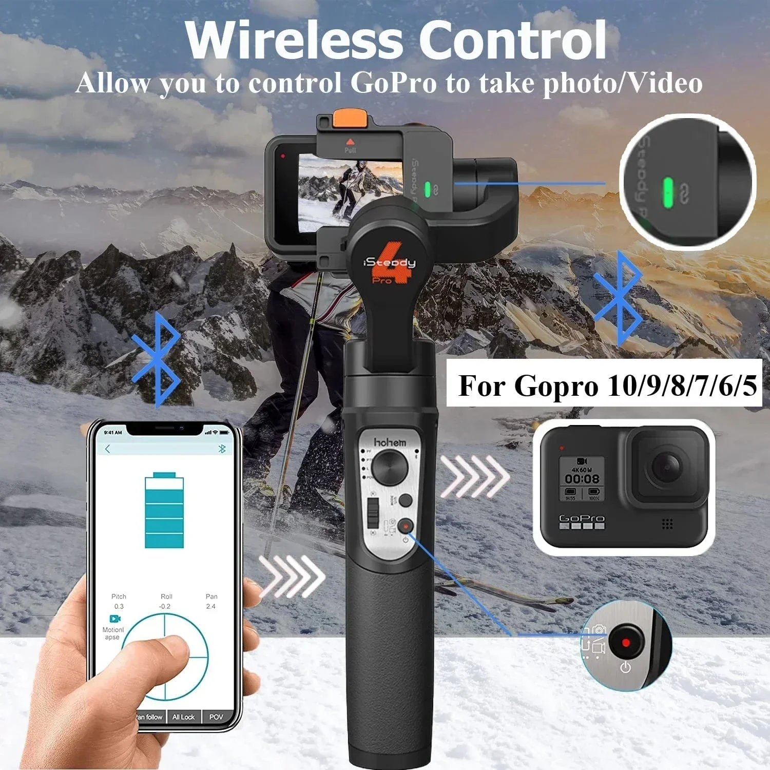 3-Axis Action Camera Gimbal Stabilizer for Sport 10/9/8/7 Insta360 One R DJI OSMO Action Camera Gimbal Hohem Pro 4/Pro 3 view 3