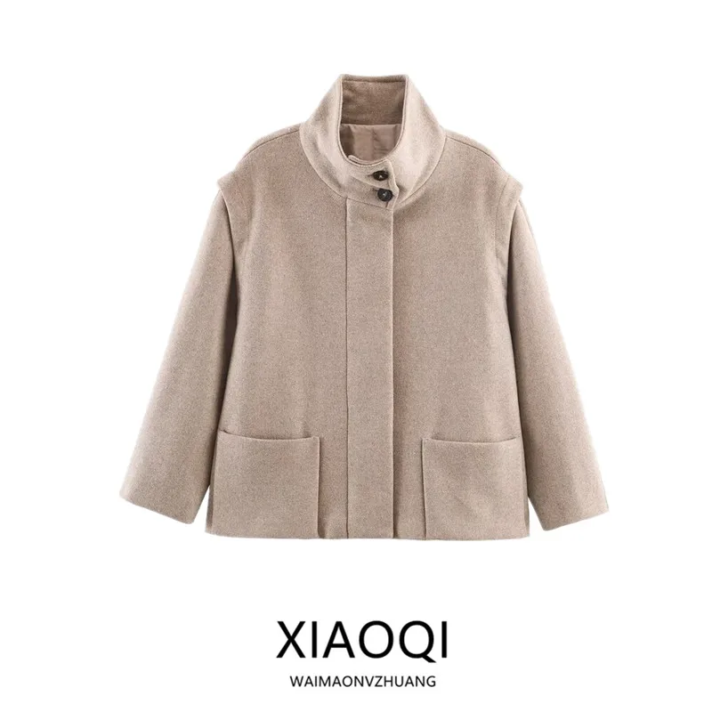 معطف نسائي شتوي جديد بياقة عالية مختلطة معطف Sle 2025 تخفيف Sle طويل Sve زر إغلاق مادة أخرى للسيدات Jaet