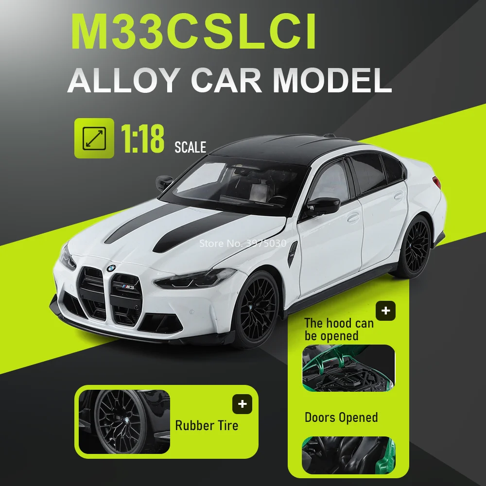 

1:18 BMW M3 CS LCI Sports Car Diecast Model Alloy Toys Doors Opened Front Wheel Steering Shock Absorption Cars Gifts for Friends