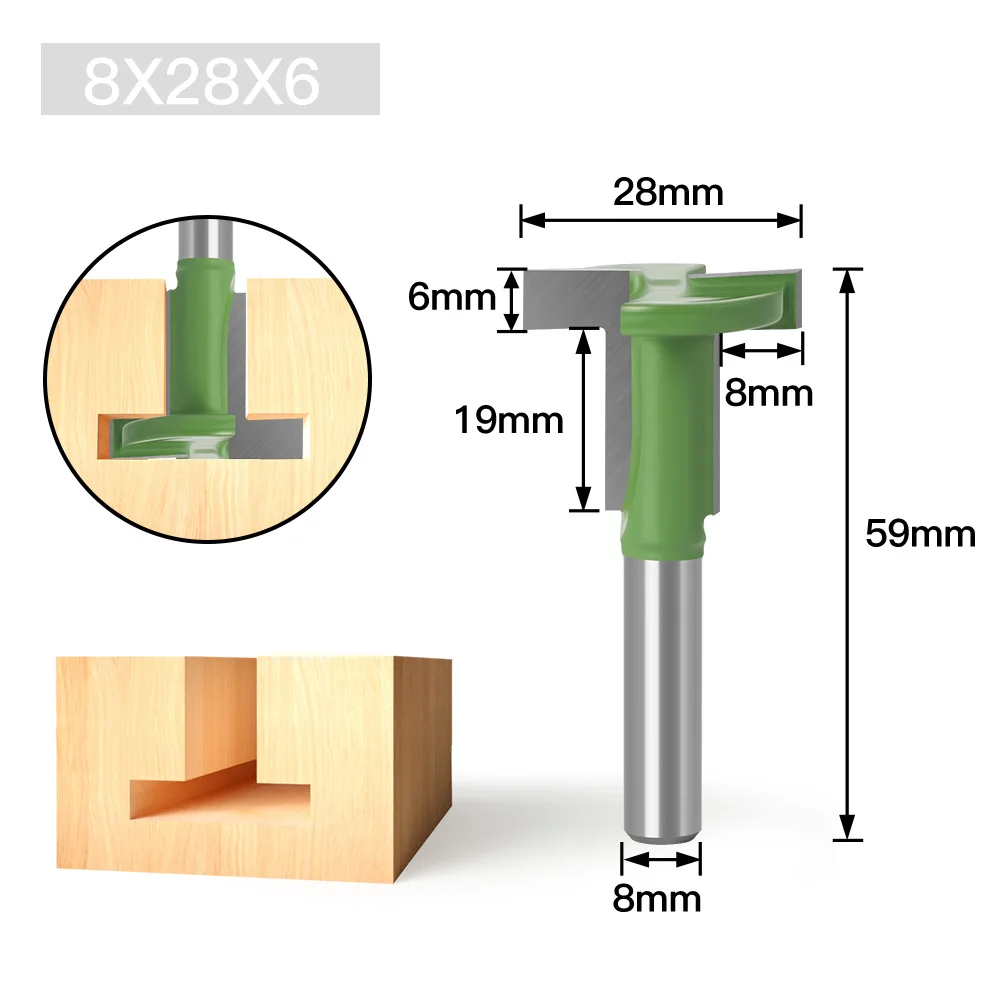 1PC 8MM 생크 밀링 커터 나무 조각 T-슬롯 라우터 비트 스트레이트 에지 슬롯 밀링 커터 목재 목공 절단