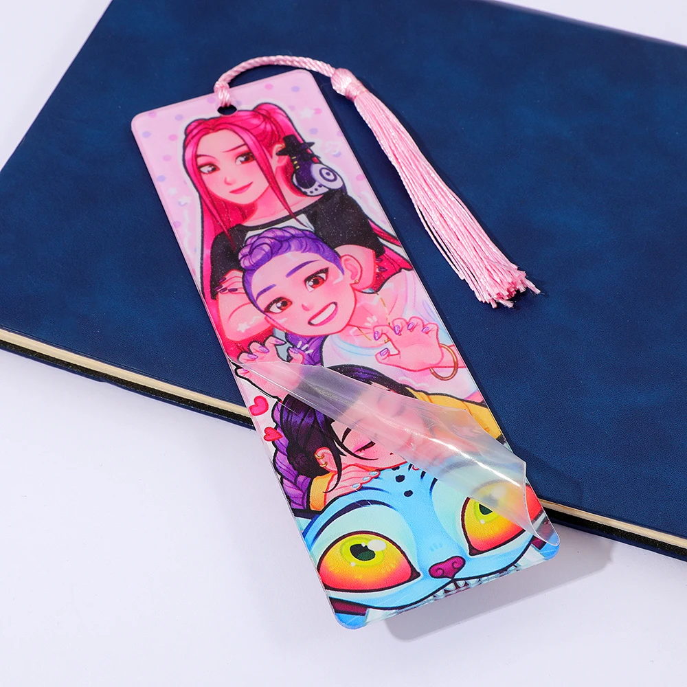 Kpop "Demon Hunters" Acrylic Bookmarks with Tassels - Colorful Idol & Cartoon Designs, Durable Page Markers for Kpop Fans.