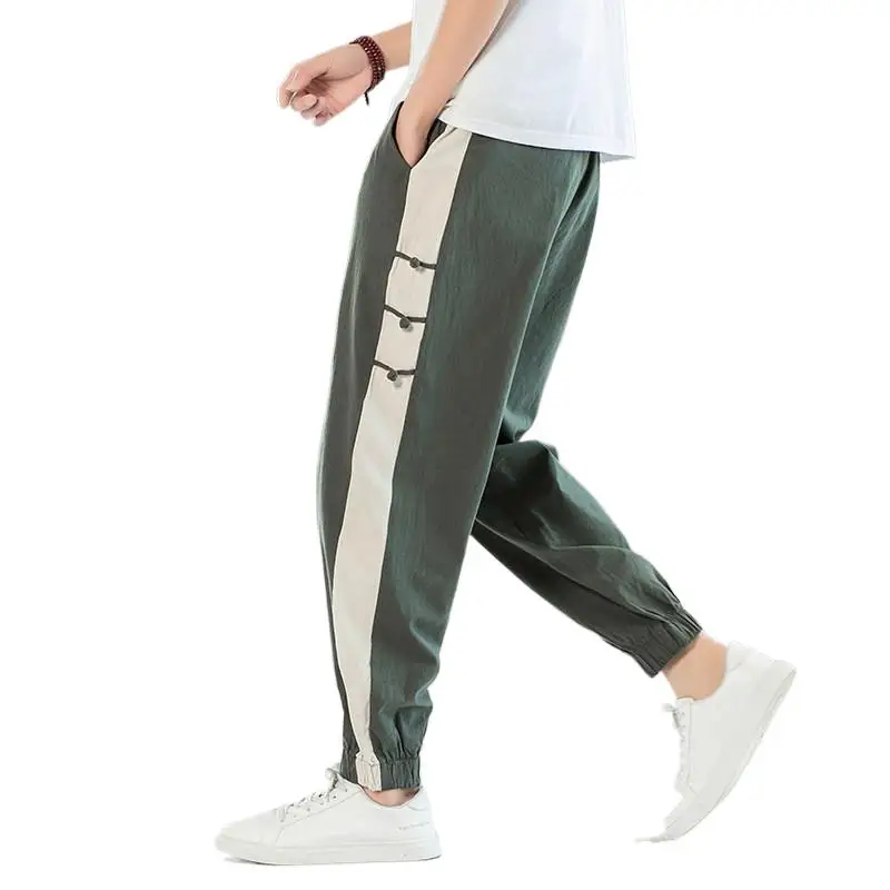 

Fashion korean style men's streewear Hip Hop harmen pants,plus size patchwork cotton linen Trousers Harajuku Jogger 6XL 7XL 8XL