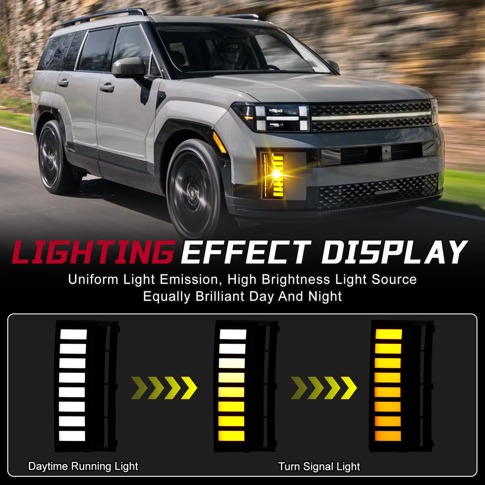 For Hyundai Santa Fe 2024-2025 LED Front Bumper Fog Light DRL Sequential Turn Signal Daytime Running Light Lamp