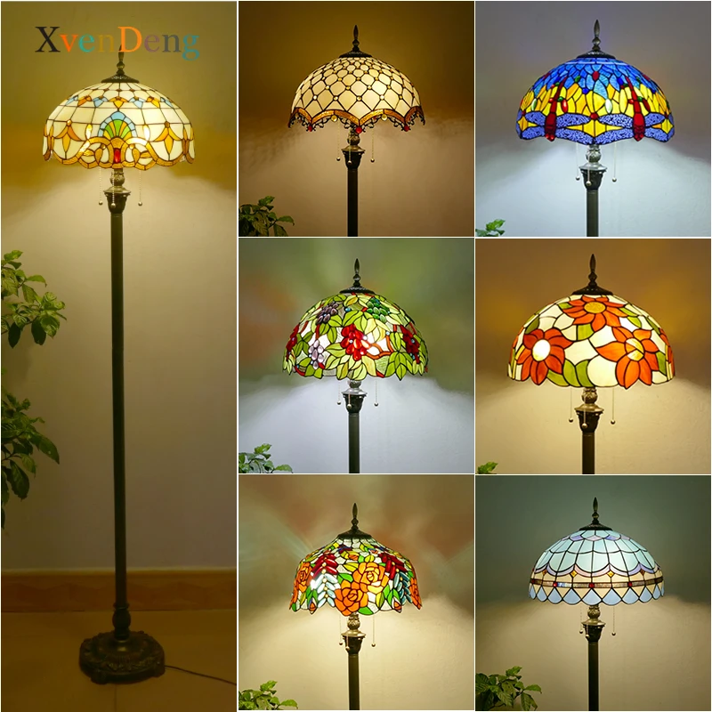 

Tiffany Floor Lamps for Bedroom Mediterranean Baroque Stained Glass Standing Lamp Living Room Vintage Floor Light Corner Lamp