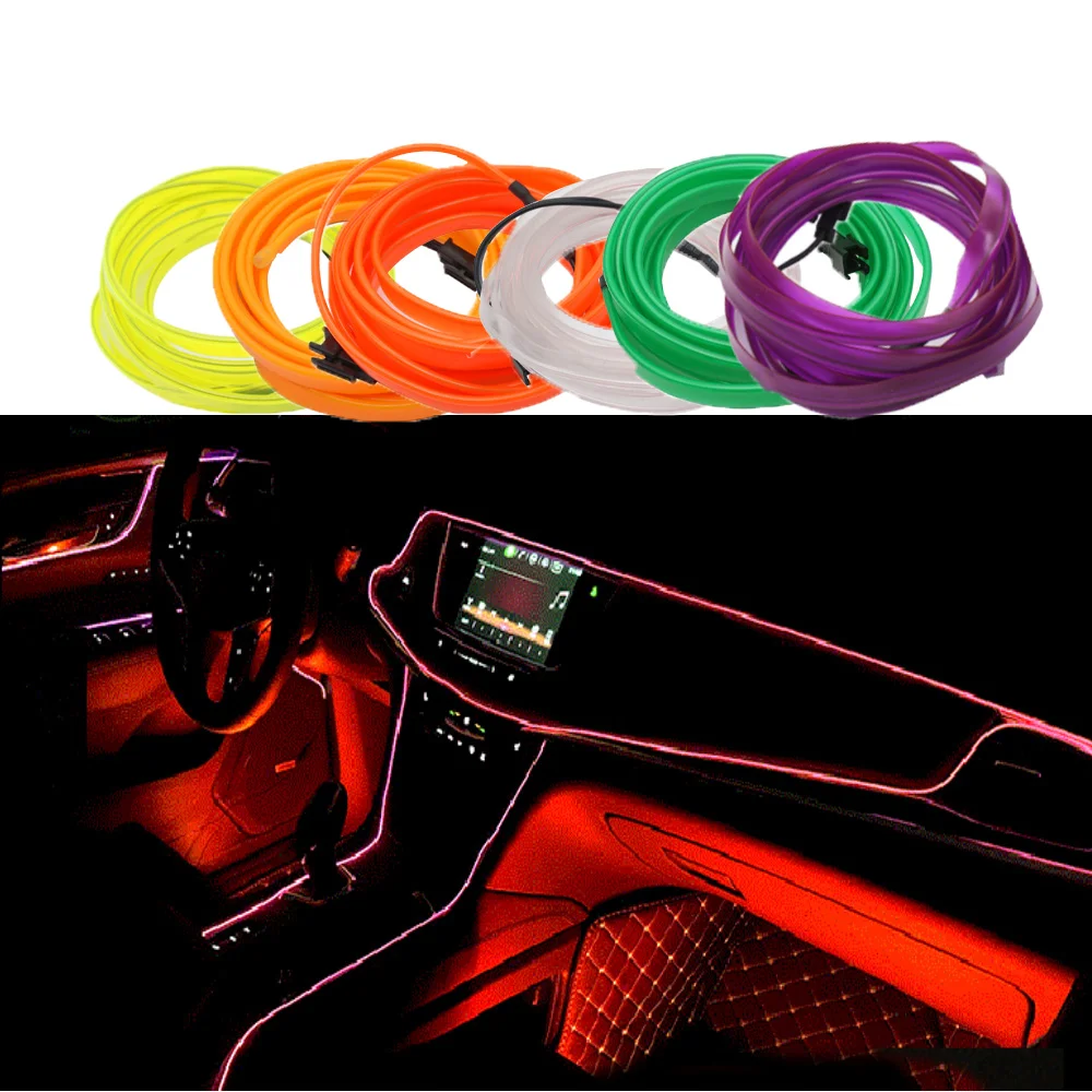 1pcs Car Door Strip Led Atmosphere Car Line Lamp Interior Decorative Light Dashboard Reading Rope Line Flexible Lamps 12V Blue