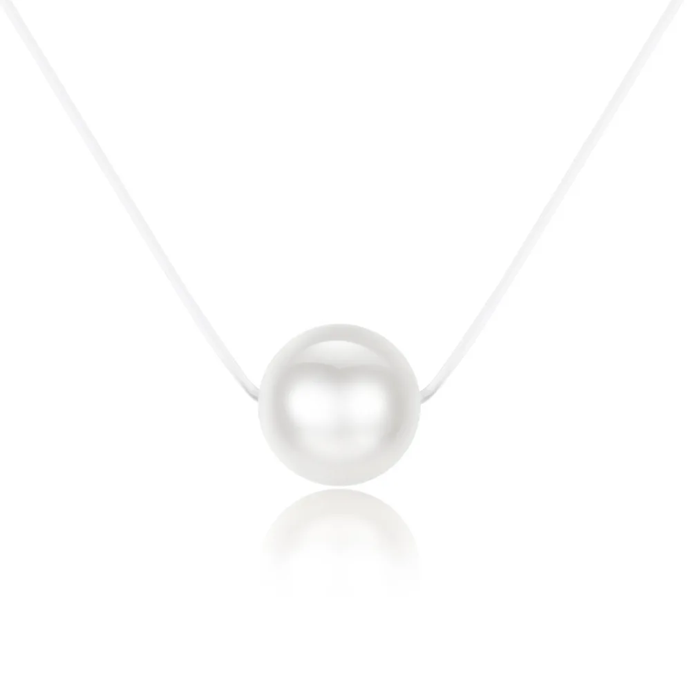 Imitation Pearl Round Ball Pendant Necklace for Women Transparent Invisible Fish Bungee Cord Choker Clavicle Fashion Collar Gift