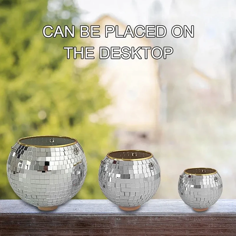 Disco Ball Round Flower Pot Hanging Basket Plastic Mirror Plant Planting Pot Succulent Flower Pot