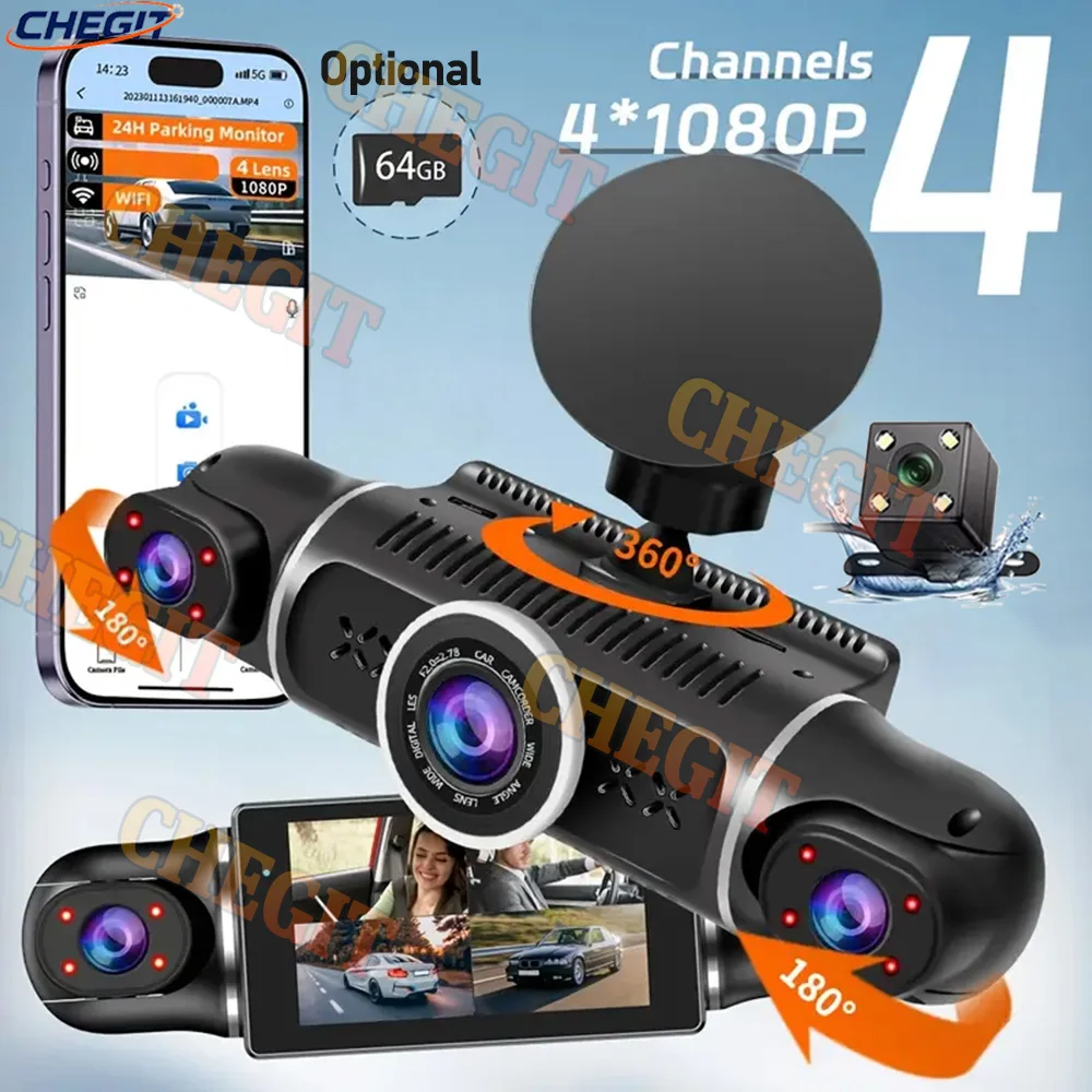 

4*1080P 360-градусный автомобильный видеорегистратор, видеорегистратор, WIFI, видеорегистратор для автомобиля, 4 камеры, камера заднего вида, 24-часовой парковочный монитор, автомобильные аксессуары