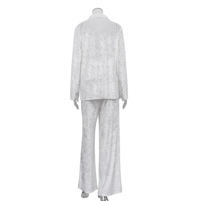 HKSH Spring Autumn New Women Casual Two-piece Set Turn-down Collar Long Sleeves Single Breasted Tops Wide Leg Pants Tide HK17418