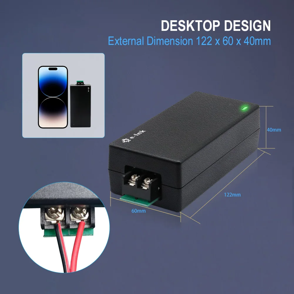 Gigabit Passive PoE Injector 24W POE Adapter 36-72V DC Input 24V PoE Output Converter (Not for 802.3af/at devices)