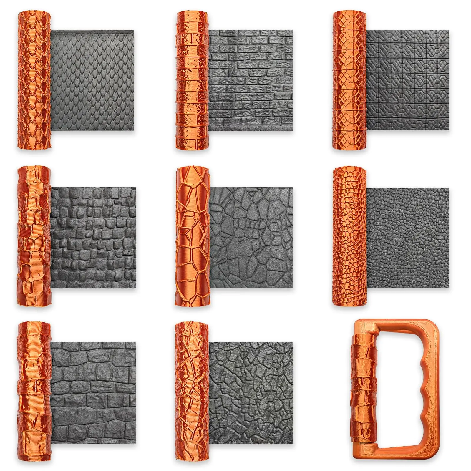 Pottery Clay Texture Roller Set 8 /12Patterns Embossing Rolling Pins with Handle Non-Stick Clay Tools Ceramics Polymer Clay DIY
