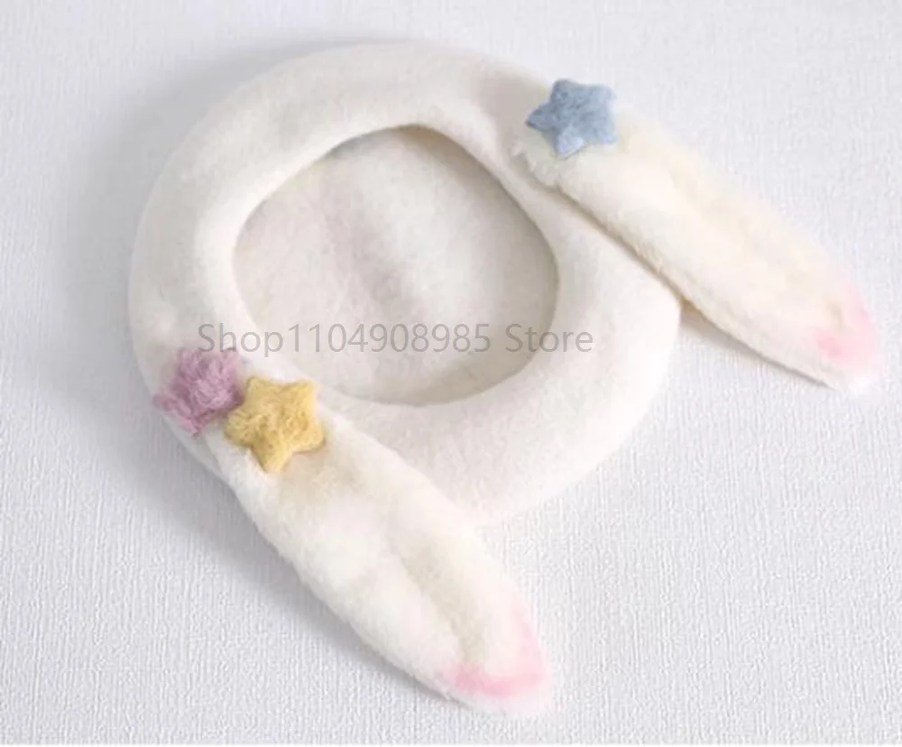 素敵なウサギの耳付きベレー帽、女性と女の子向け、暖かい冬用ラビットカートゥーンプラッシュキャップ、プラッシュJKベレー帽