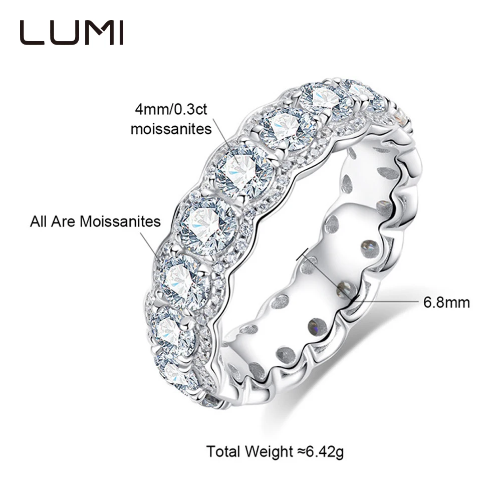 

Новый стиль, все вставки, 4 мм, серебряное кольцо с муассанитом S925, ювелирные изделия высшего качества, кольца вечности, подарок на день рождения, годовщину