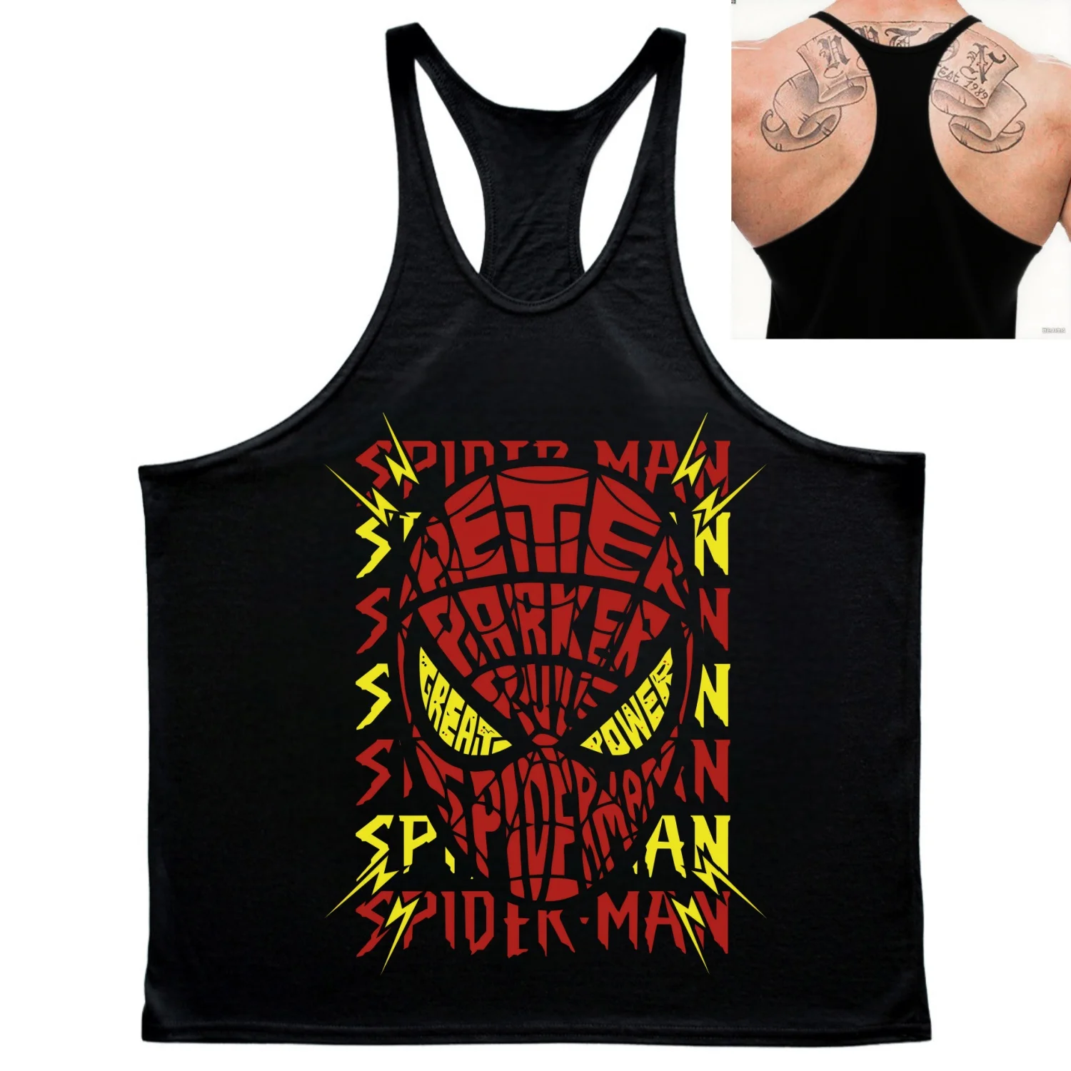 Chaleco en forma de I con estampado de Spider Man de Marvel para hombre, camiseta sin mangas, ropa deportiva, camiseta sin mangas para culturismo, ropa de gimnasio, camiseta sin mangas para hombre
