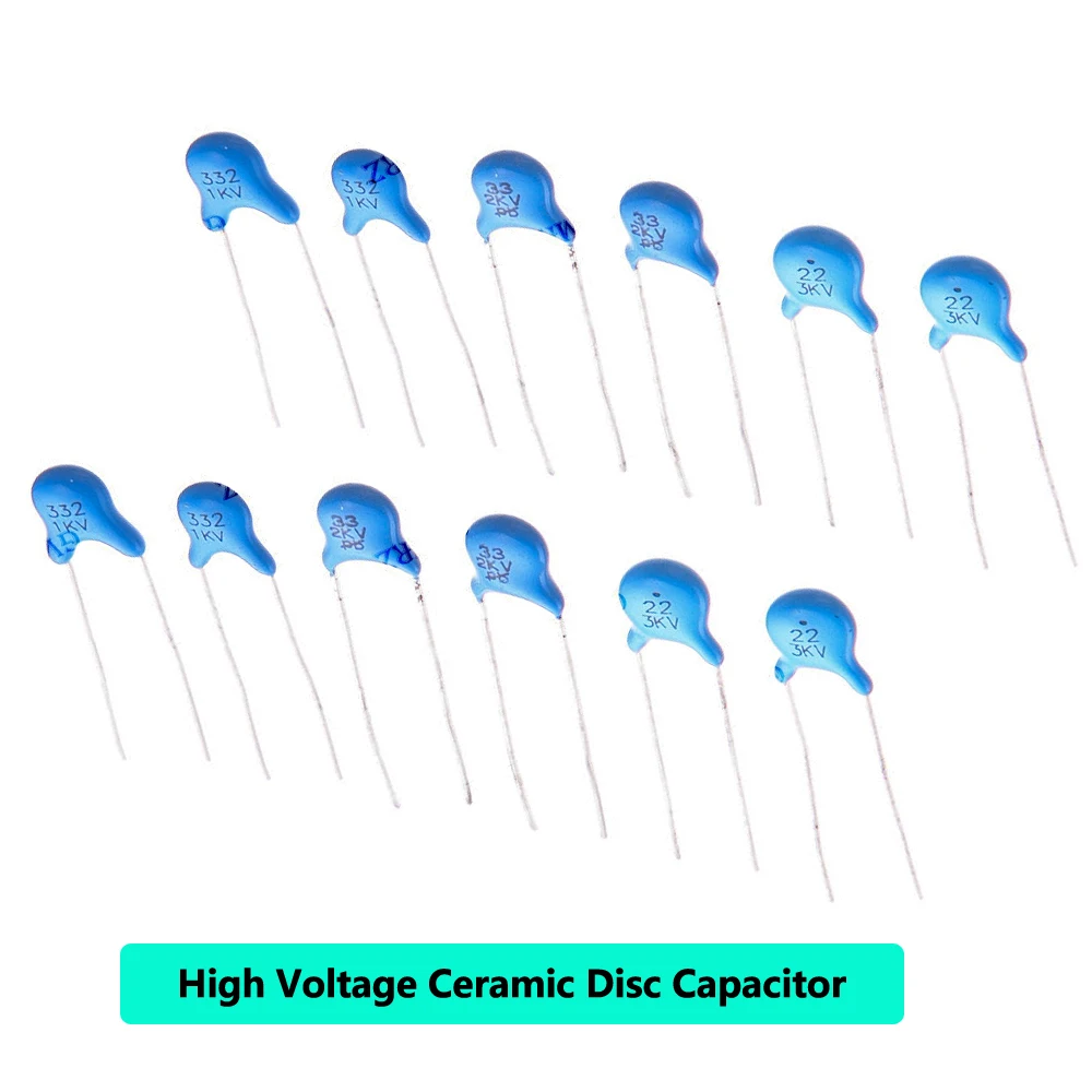 20PCS 100PF 10NF 10PF Capacitor de Disco Cerâmico de Alta Tensão 1KV 2KV 3KV com Terminais Radiais Múltiplas Opções de Capacitância 1NF 2.2NF 33PF